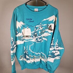 Lifestyles 90s Vtg Colorado Mountains Nature 3D All Over Puff Print Sweatshirt
